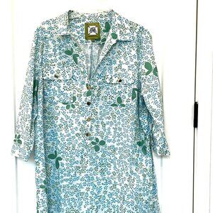 Elizabeth McKay Blue-Green Flower and Butterfly Shirt Dress